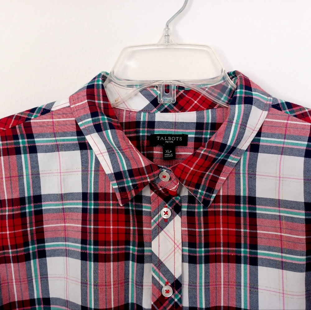 Talbots Plaid Cotton Button Down Shirt, Size XLp - Picture 7 of 16